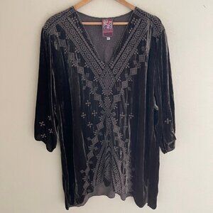 JOHNNY WAS Eggplant Colored Heavily Embroidered Velvet Tunic: Size XL; NWOT!